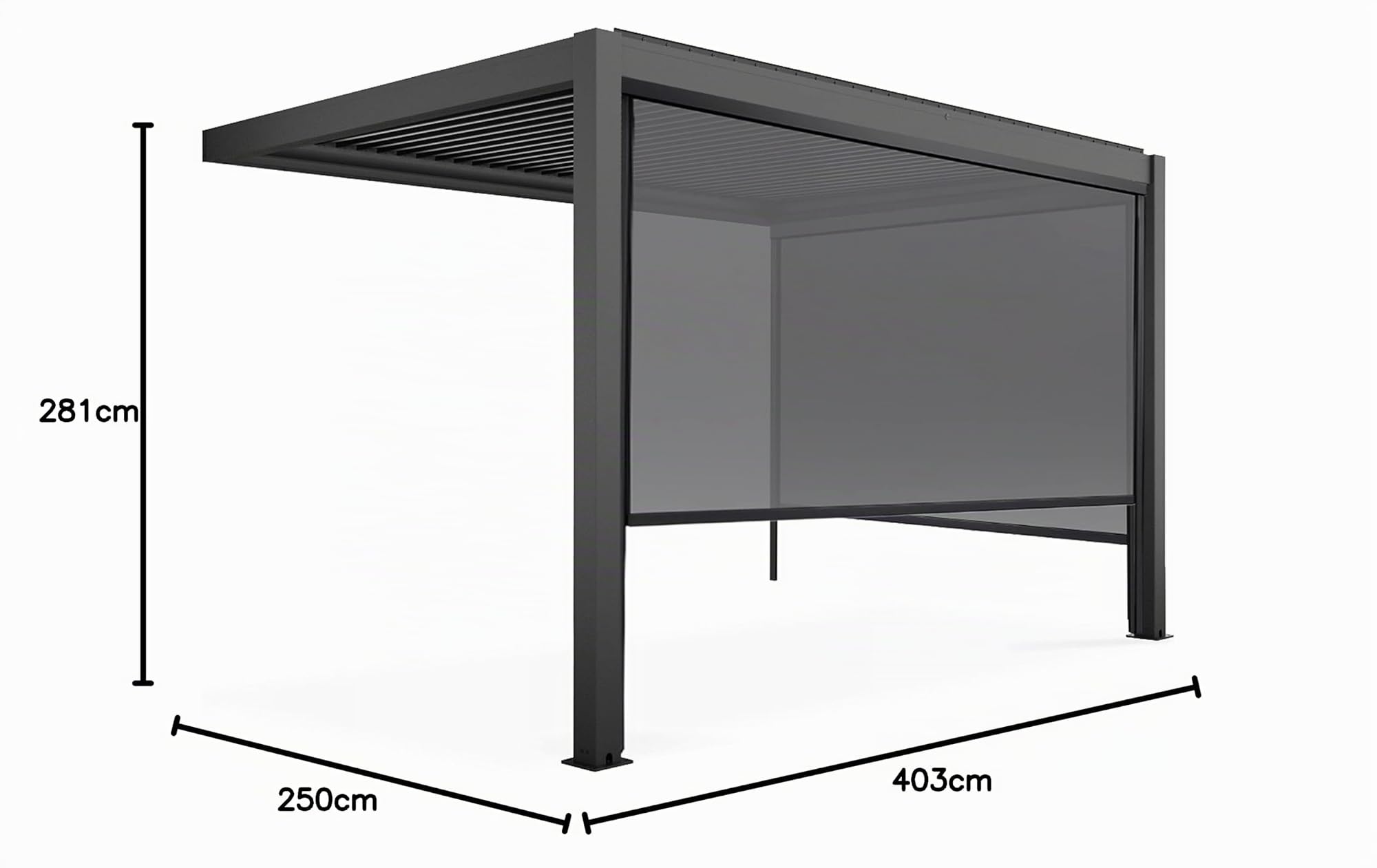 Oviala Pergola bioclimatique adossée Grise 3x4m et 2 Stores