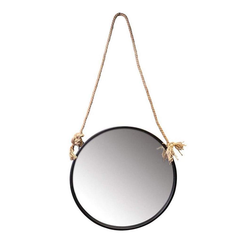 XBR New Bathroom Wall Mirror Large Round Metal Wall Mirror 50cm with Hanging Rope Home Decor Bedroom Rustic