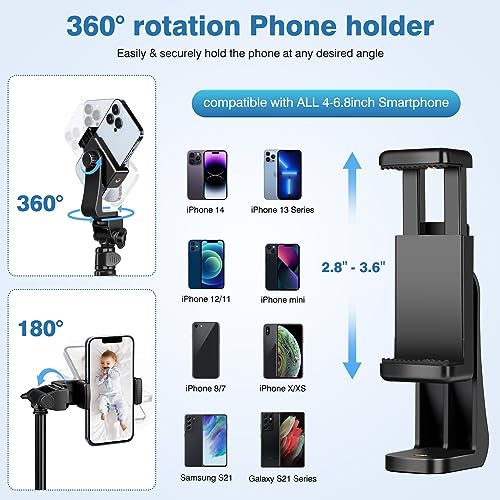 Image of 70 inch Phone Tripod with Remote & Holder, Portable Cell Phone Stand, Selfie Stick for Video Recording, Compatible with iPhone 14 /13 Pro Max /Android /Camera