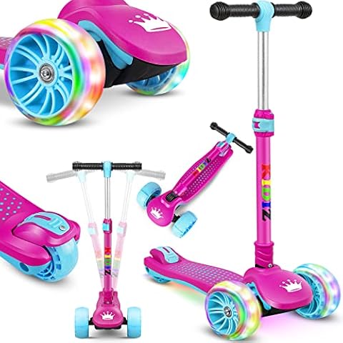 KIDIZ® Roller Kinder Scooter X-Pro2 Dreiradscooter mit PU LED Leuchtenden Räder Kinderroller faltbar Tret-Roller höhenverstellbarer Cityroller Kinderscooter für Jungen Mädchen 3-12 Jahre, Pink Cover