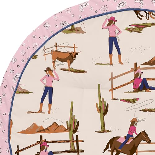 Image of Sweet Jojo Designs Western Cowgirl Girl Baby Play Mat Tummy Time Activity Infant Playmat Playpen Tent Teepee Floor Wild West Bandana Paisley Vintage Country Animal Horse Retro Southwest Brown Pink Tan
