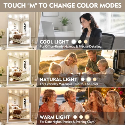Image of ROLOVE 13x16 inch Lighted Hollywood Makeup Mirror with Detachable Magnifier