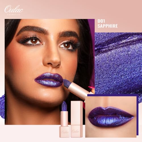 Oulac Blue Glitter Lipstick, Sapphire Blue Moisture Tinted Lip Balm, Metallic Sparkly Finish, Shiny lipstick, High Pigment - Image 2