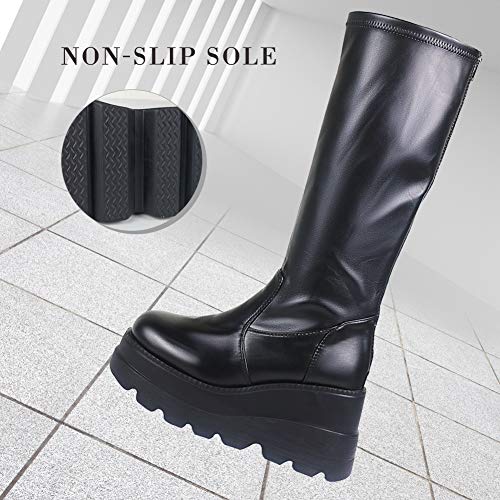 Womens-High-Platform-Mid-Calf-Wedges-Chunky-High-Heel-Round-Toe-Side-Zip-Punk-Combat-Boots-For-Women