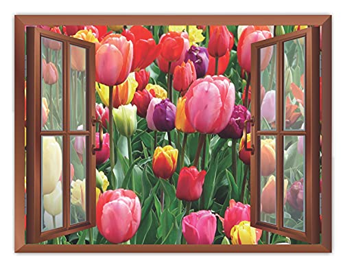 Image of CVANU Creative Window View Home Decor, Beautiful Garden of Colourful Flowers, Removable Window Wall Stickers /Decals for Living Room,Bed Room etc Cv 27