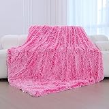 KANKAEU Hot Pink Blanket, Faux Fur Blanket Queen Size, Plush Throw Blanket for Bed, Reversible Soft Fluffy Shaggy Decorative Blanket, Fuzzy Cozy Warm Microfiber Fleece Blanket for Couch Sofa