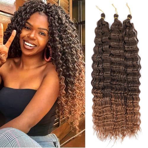 MLETULIPS Ocean Wave Crochet Extensiones de pelo Deep Wave Trenzado Crochet Pelo Suave Sintético Rizado Trenzado Crochet Pelo para Mujeres Negras (T4/30#, 22 inch (pack of 3）)