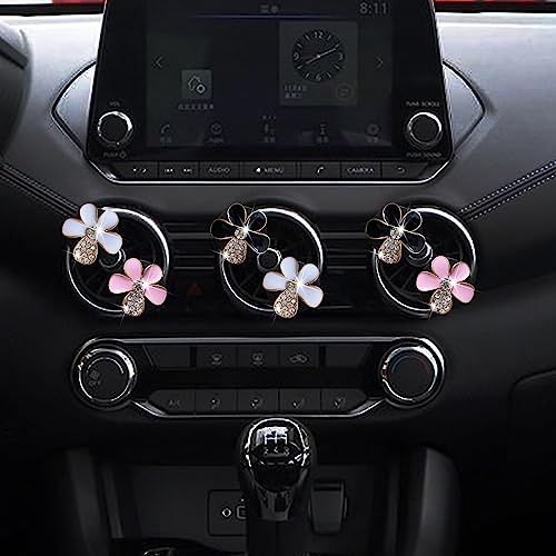 Image of 6pcs Diamonds Flower Car Air Fresheners Vent Clips with Fragrance Pads Cute Car Air Conditioner Vent Charm Interior Decor Accessories Gift