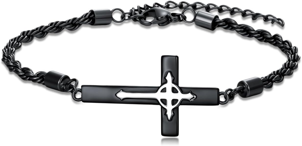Cross Bracelet for Men 925 Sterling Silver Mens Christian Religious Bracelet Cross Jewelry Christian Gifts for Husband Father Friend