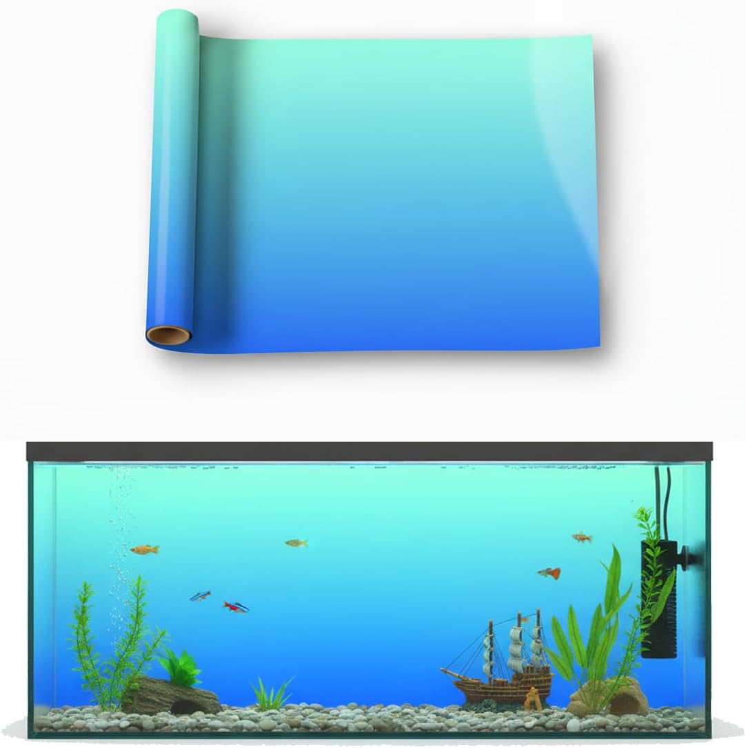 Aquarium Background - Static Cling Fish Tank Sticker - Cyan Blue Gradient | Easy Install for Glass Tanks, No Residue, Reusable 120 x 60 cm / (47 x 23.6 inches)