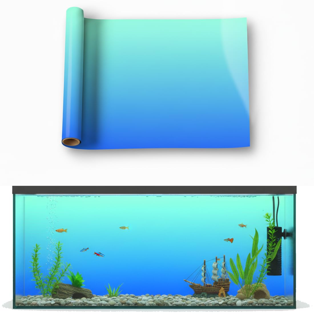 WAWPU Aquarium Background - Static Cling Fish Tank Sticker - Cyan Blue Gradient | Easy Install for Glass Tanks, No, Reusable(Cyan Blue,16 x 12 inches)