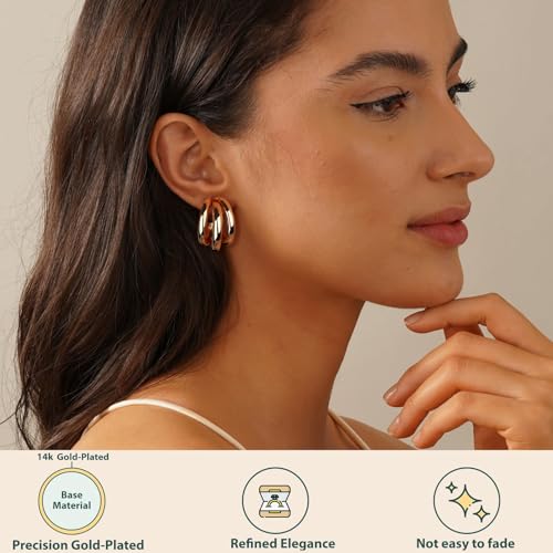 12 Pairs Gold Clip on Earrings for Women 14K Gold Plated Chunky Clip on Hoop Earrings Non-Pierced Fake Earrings Set3