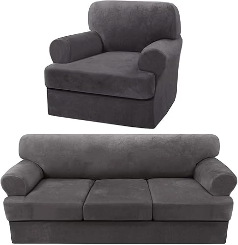 H.VERSAILTEX Fundas elásticas de terciopelo para sofá de 3 cojines en T (72-90 pulgadas), funda para sillón de 1 sofá con cojín en T (32-40