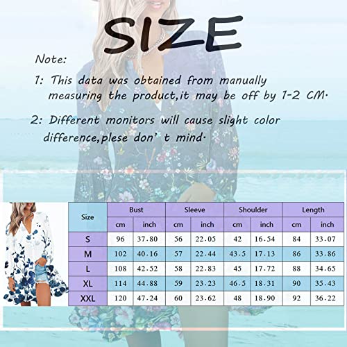 Womens Tops Dressy Casual Summer Tshirts Shirts For Women Beach Shirt For Women Holiday Floral Shrugs Shirt Floral Long Sleeve Button Print V Neck Casual Beach Tops Blue #TOP2