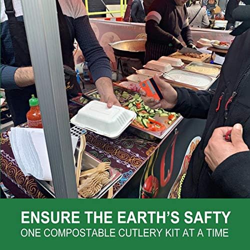 Miniatura 7 de Utensilios desechables de bambú 200 PK 80 tenedores, 80 cucharas, 40 cuchillos Juego de utensilios de bambú biodegradables naturales y respetuosos