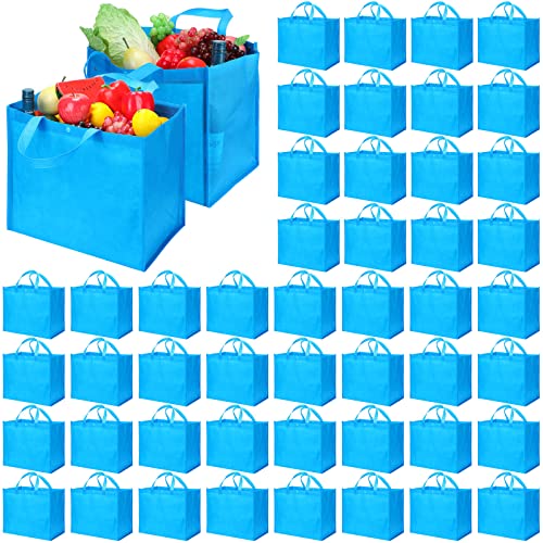 50 Stück wiederverwendbare Einkaufstaschen, faltbare Einkaufstaschen, tragbar, groß, waschbar, mit Griffen (blau) Cover