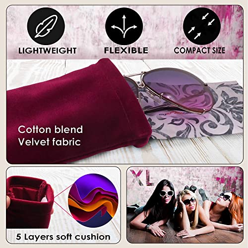 Women Soft Sunglasses Case Squeeze Top | Velvet Wine Large Eyeglass Case - Soft Glasses Holder | Passport Holder | Earbud & Phone Charger Storage Case (Ct8 Velvet Wine) #TOP3