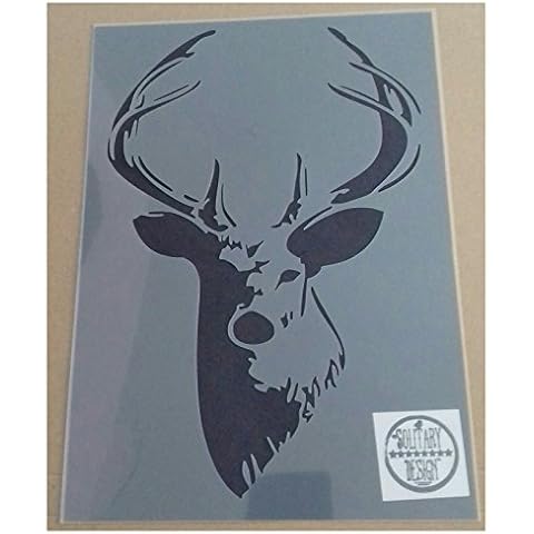 Solitarydesign Shabby Chic Stencil Stag Deer Head (DES3) Rustic Mylar Vintage style A4 297x210mm wall art Cover