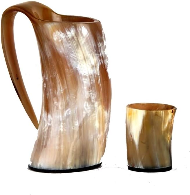 Buddha4all Original Viking Drinking Horn Cup Tankard with Horn Shot Glass (2Oz), 350ML