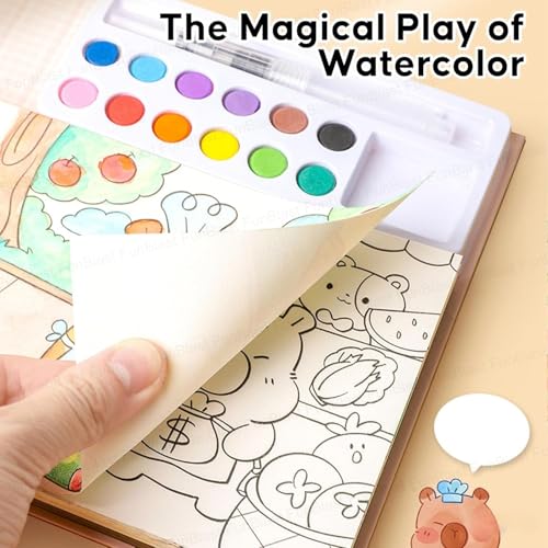 Image of MASTANO Watercolor Painting and Doodle Set for Kids - DIY Graffiti Coloring Note-Book Magic Books with Pigments and Paper, Suitable for Kindergarten and Kids Art Projects with Color (Panda)
