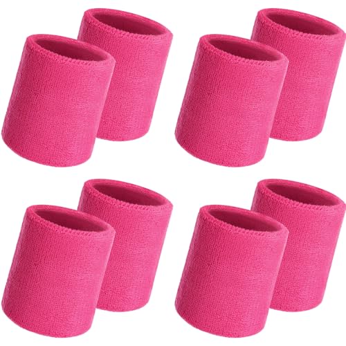 Image of WILLBOND 8 Pack Wrist Sweatbands Sports Wristbands Tennis Sweatbands Neon 80s Thick Cotton Gymnastics Sweat Band Athletic Football Soccer Sports Wristband for Men Women Party