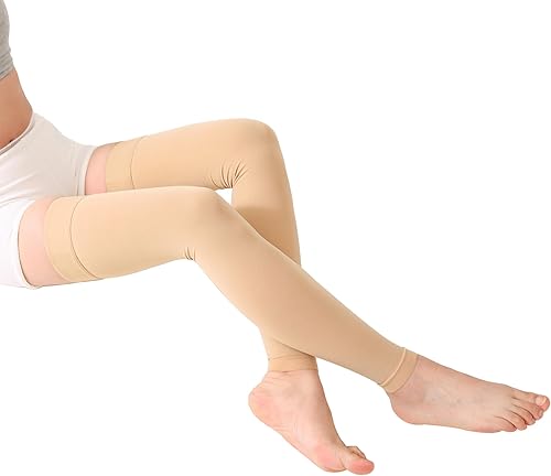 Miniatura 4 de Medias altas de compresión graduada de 20 a 30 mmHg Tofly, no cubre los pies, 1 par, color opaco, para tratar hinchazón, varices y edema 20-30mmHg