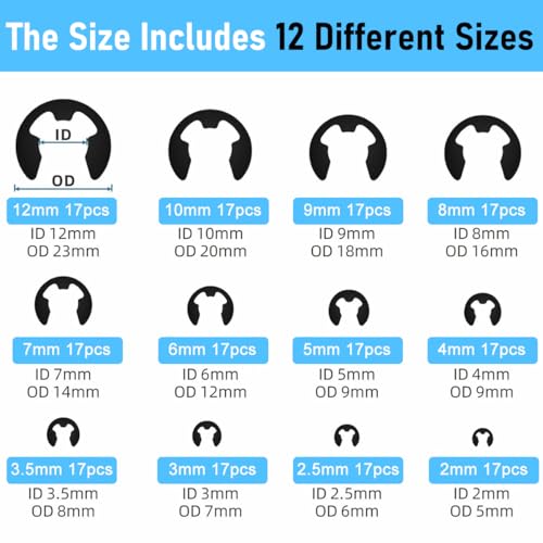 Image of Serplex 324Pcs C-Clips Set with 2 Designes & 24 Sizes Assorted Sized Carbon Steel Circlips 2.0mm-12mm Metric External Circlips Retaining Ring Snap Rings Assortment Kit