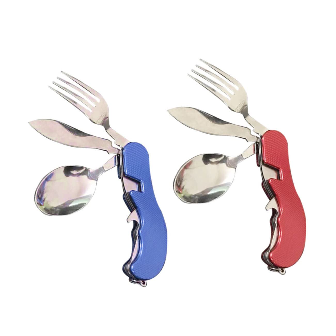 INOOMP 3 Set bacchette cucchiaio forchetta chiudibili pieghevoli cucchiaio da campeggio portatile utensili da portata in acciaio inossidabile posate pieghevoli piega