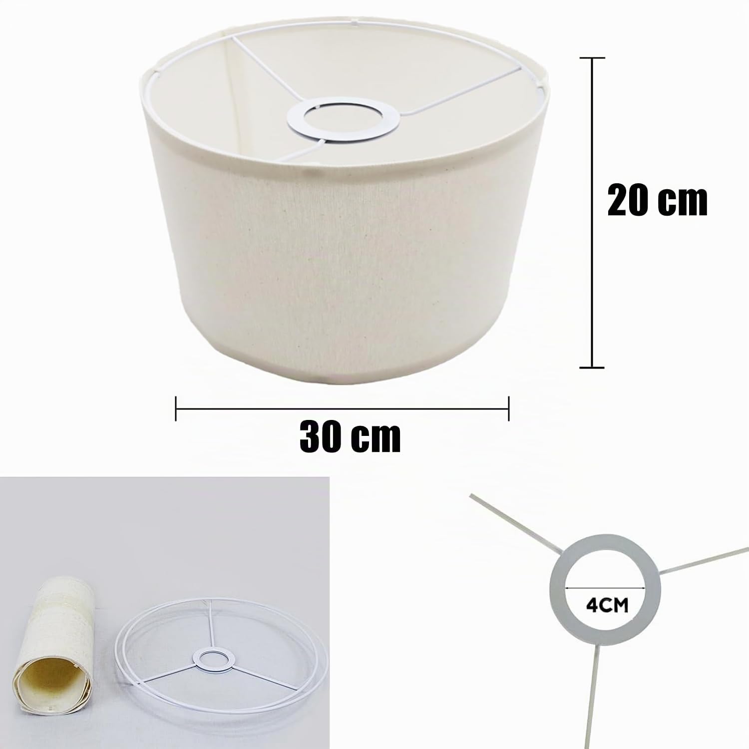 30x20 cm Paralume in Lino da Tavolo Rotondo Paralume per Lampade da Tavolo E27 Paralumi in Tessuto per Lampada Terra Sospensione Comodino (Beige-Bianco)