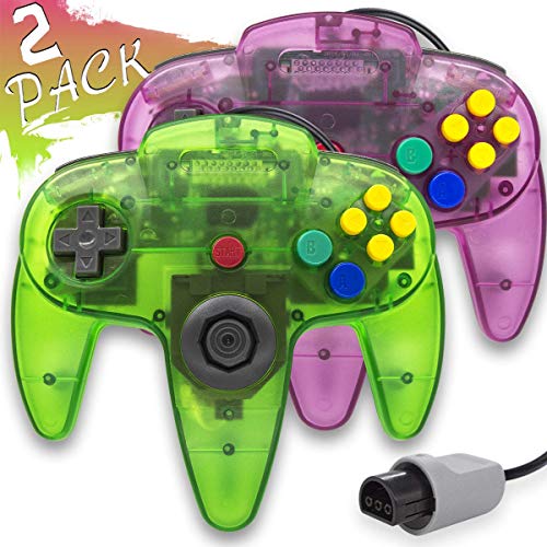 Wired Controller for Nintendo 64 N64 Console, Upgraded Joystick Classic Video Game Gamepad (Clear Green and Clear Purple)