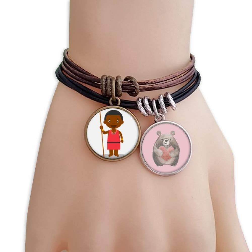 DIYthinker Black Wild Kenya Cartoon Bracelet Rope Wristband Bear Heart Love Set