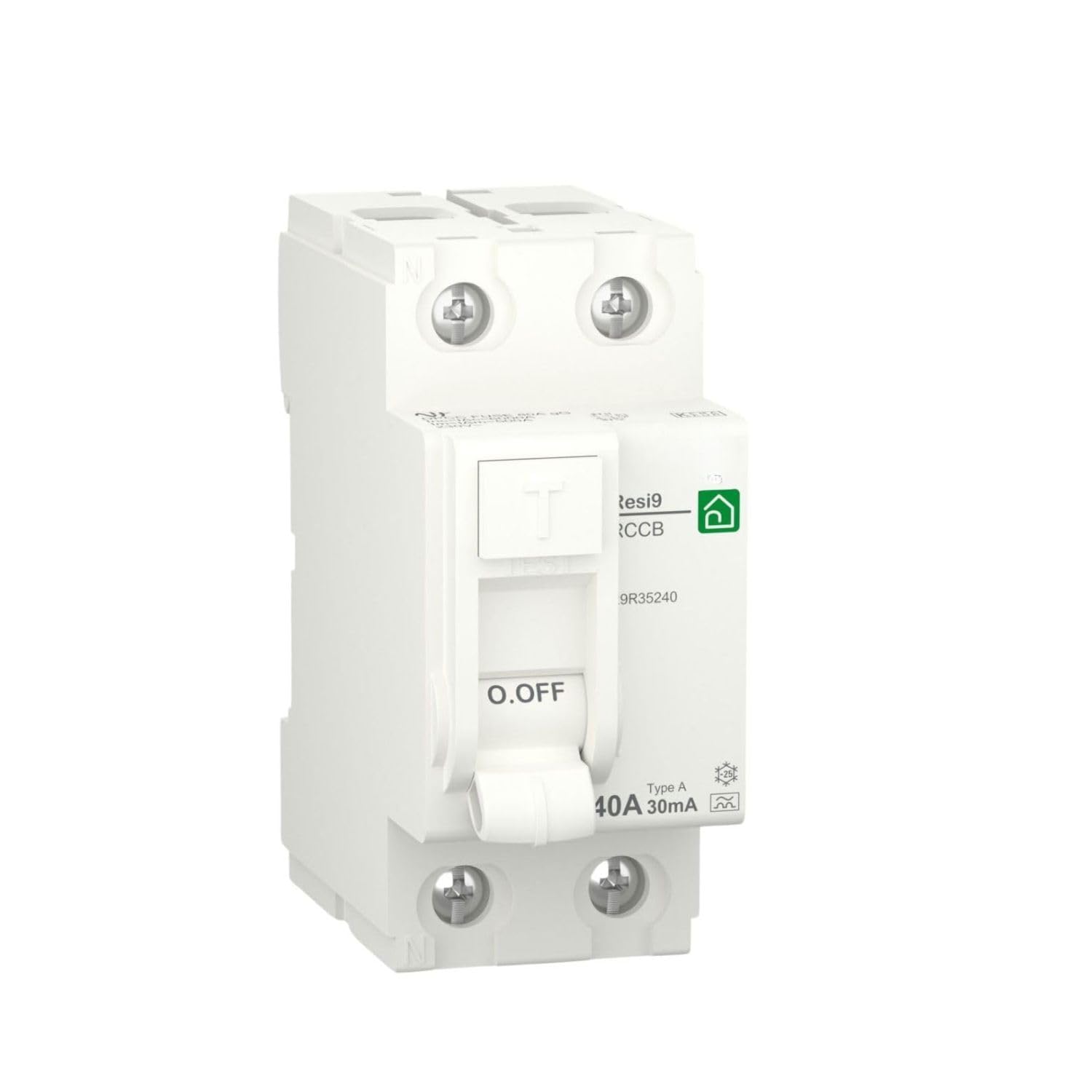 Rasmacor | Diferencial R9R35240 | Interruptor Diferencial 2P 40A 30MA -A-Clase A | RCCB - Resi 9| 230V - Type A - 50/60 Hz | Sensibildad 30MA | Norma EN/IEC 61008-2-1 CE | Alta fiabilidad