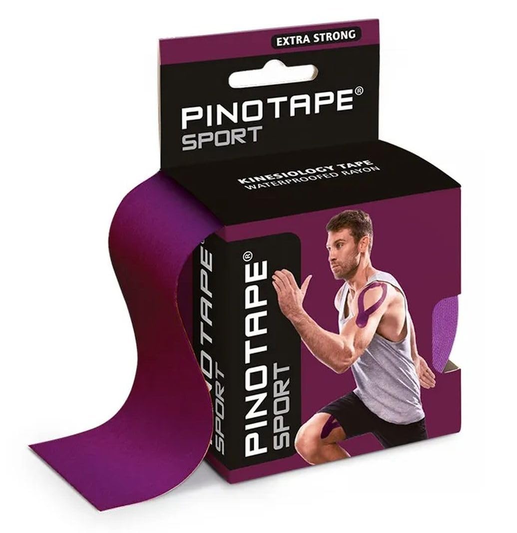 Pinotape Lot de 3 bandes de kinésiologie de sport - 5 m x 5 cm - Étanche - Extra forte - Bande élastique de qualité supérieure pour le sport et la thérapie - Aubergine