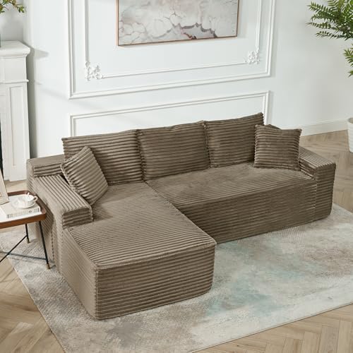 Image of 95 inch Boneless Couches for Living Room, L Shaped Comfy Cloud Modular Sectional Memory Foam Deep Seat Boneless Couch, No Assembly Required Boneless Sofa for Living Room with Left Facing Chaise, Brown