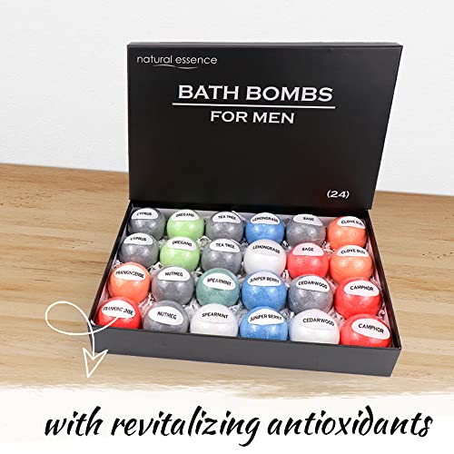 Men's Bath Bombs Pack Of 24 By Natural Essence, Premium Gift For Men, Women, Boys - Men's Gifts #TOP5