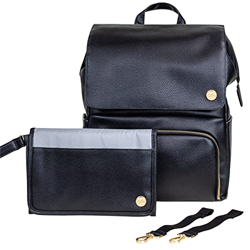 Image of CleverMade Diaper Bag Backpack with Changing Pad & Stroller Straps - Stylish Unisex Maternity Back Pack Bags for Newborn Baby Essentials, Black