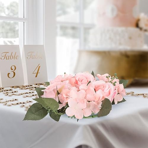 Miniatura 8 de NOLITOY Anillos de vela de rosas artificiales, coronas, 3 piezas, anillos de vela florales artificiales para boda, hojas verdes sintéticas, corona