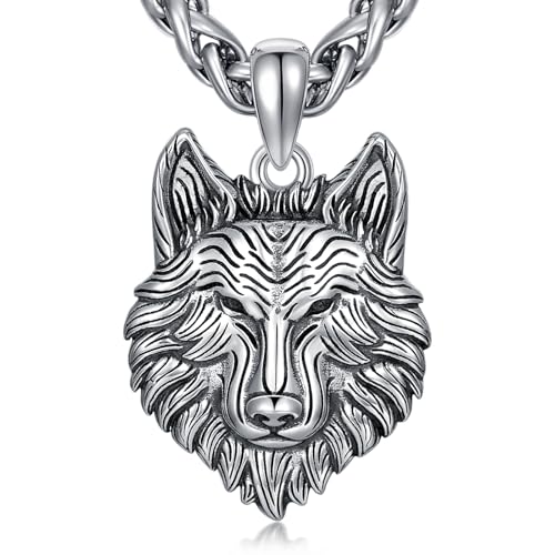 Wolf Necklace 925 Sterling Silver Wolf Pendant for Men