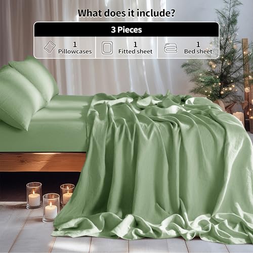 Image of LBRO2M 100% French Pure Linen Sheet Set 3Pcs, 16 inch Deep Pocket Twin