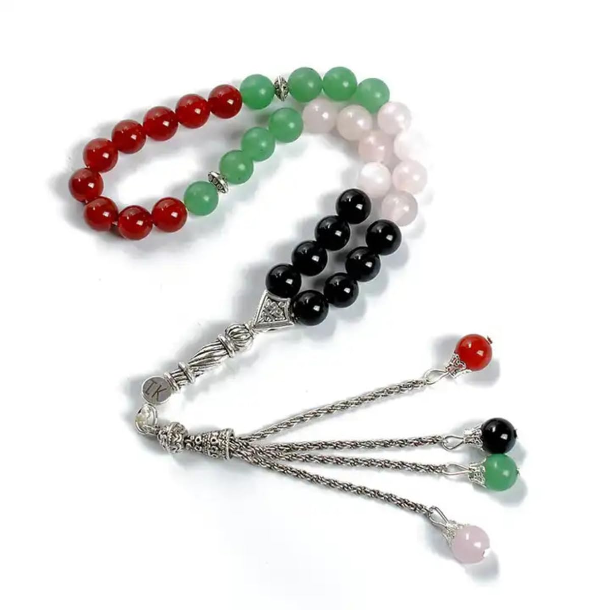 HilalFul Handmade Glass Prayer Bead | 33 Beads in UAE Flag Colour | Natural Stone | Muslim Rosary Beads | Islamic Gift for UAE National Day, Eid, Ramadan, Wedding, Anniversary, Birthday
