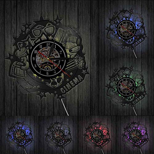 Yon Logo Disque Vinyle Horloge Murale Yon Yon Montre Maintenant Montre à Quartz muet Boisson Pop Corn Verre 3D décoration Moderne avec LED