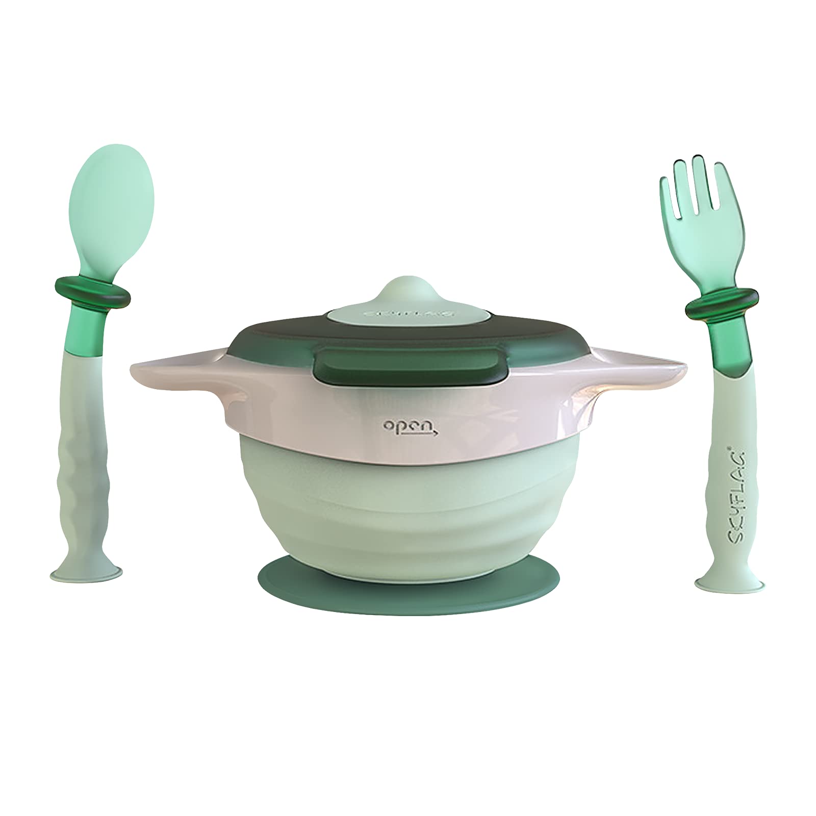 Baby Suction Bowl for Toddler,Insulated Water-Filled Silicone Baby Feeding Supplies with Spoon Fork, Heat or Cool Food Easily,Detachable Baby Feeding Set—BPA Free (Green)