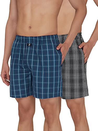 Image of XYXX Men's Checkmate Relaxed Fit Cotton Boxer Shorts with Dual Pocket & No Marks Waistband (Pack of 2)