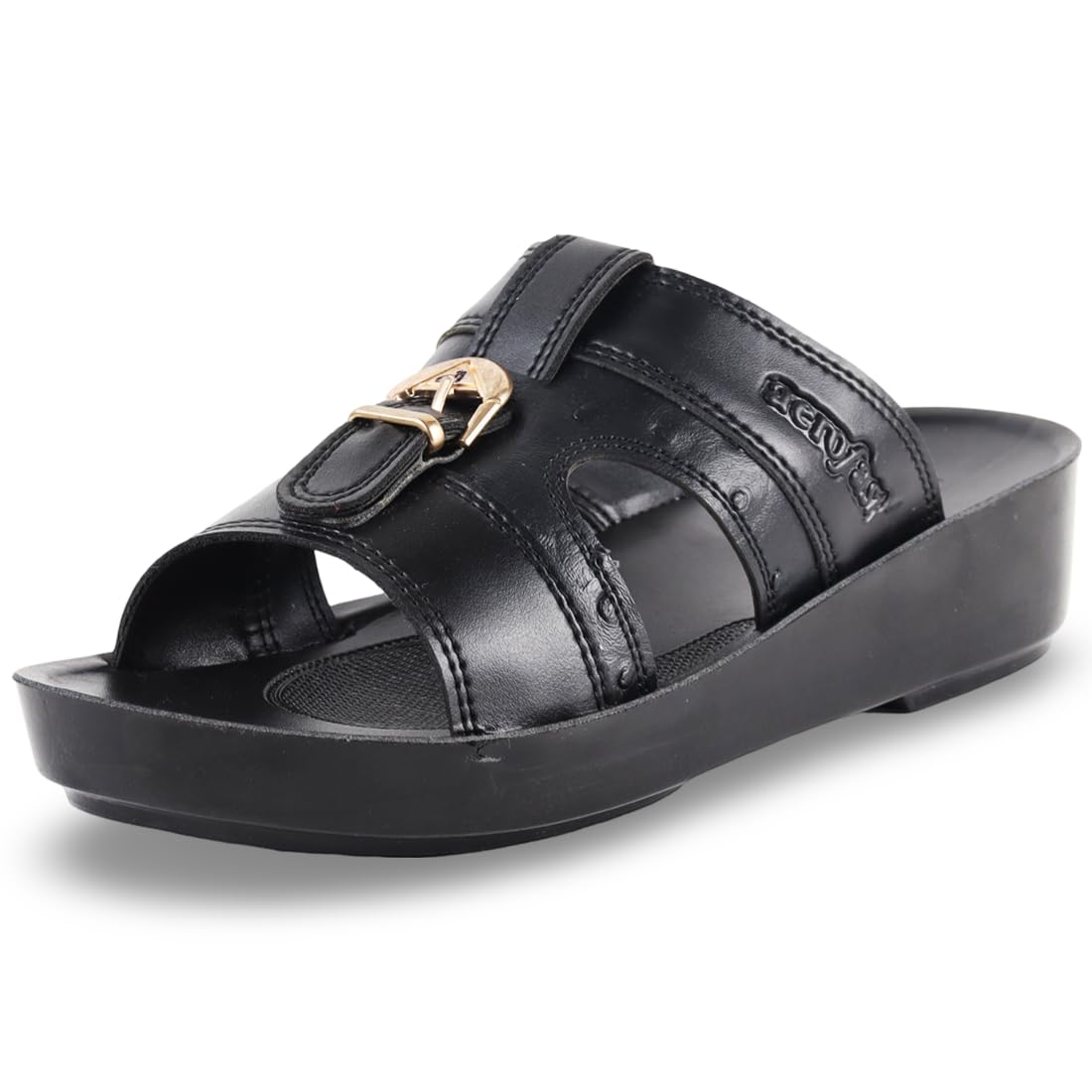 Men's Comfort Platform Slides (GA8343) | Genuine Leather Buckle Sandals with Orthopedic Footbed Casual Slip-On Walking Shoes-image-10