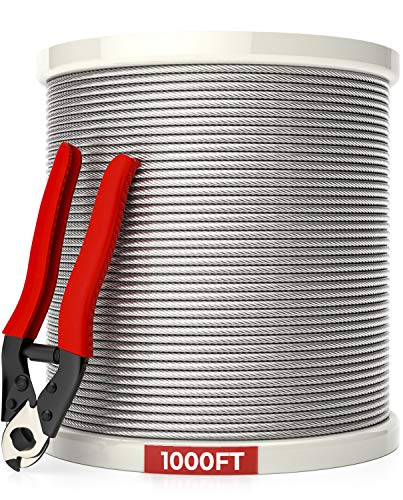 Up To 40% OFF NUTYPE 1/8" T316 Stainless Steel Cable, Aircraft Cable for Deck Railing, 7x7 Strand Core, 1000FT, Come with Cutter