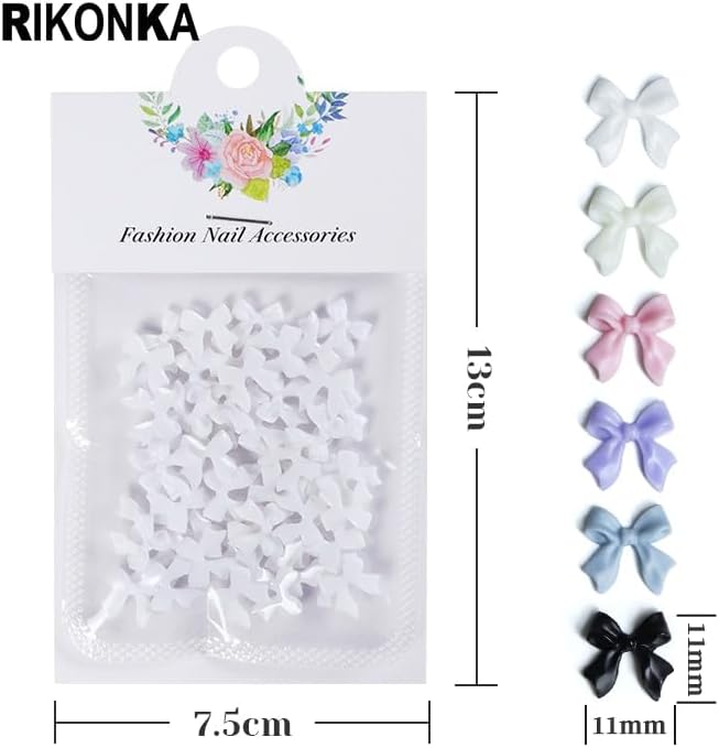 6 Bags White Black Ribbon Bow Lovely Resin Parts Bow-tie Nail Art Decorations Set for Manicure DIY Japan Korean Nail Accessories - (Color: BOW-6PCS)