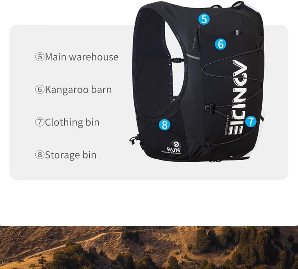 Running Hydration Vest 10L Large Capacity & Fits 6.8 inch Phones,Hydration Backpack for Trail Running,Hiking,Cycling (Black White with 2*500ML,M)