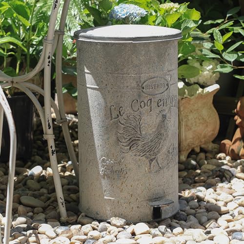Image of Z&Z ornamentorum Retro Kitchen Trash Can with Lid 15 Liter /4 Gallon and Pedal Round Touchless Garbage Cans with Rooster Patterns Outdoor Trash Can for Kitchen Park Garden Grey