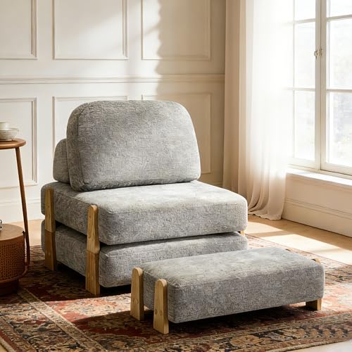 Folding Sofa Bed with Ottoman, 2-in-1 Fold Out Single Sleeper