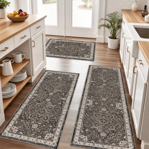 SIPIHA Boho Kitchen Rug Mat Sets 3 Piece, Farmhouse Non